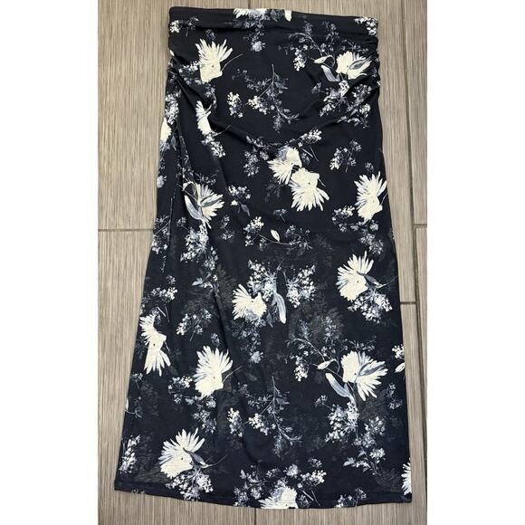 Abercrombie & Fitch Women’s Ruched Mesh Midi Skirt Size Large Dark Floral NWT - Picture 1 of 5